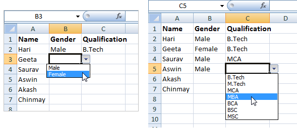 Example of Dropdown list along with the data Example of Dropdown list along with the data