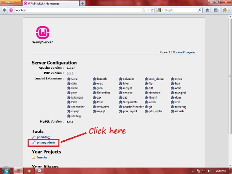 Click on phpmyadmin Click on phpmyadmin