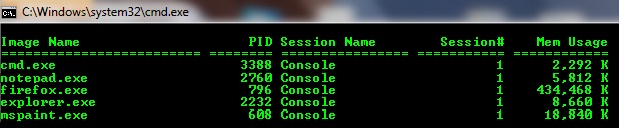 Task List in command prompt Task List in command prompt